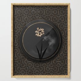 Shadowy Black Ixia Maculata Botanical Art with Gold Art Deco Serving Tray