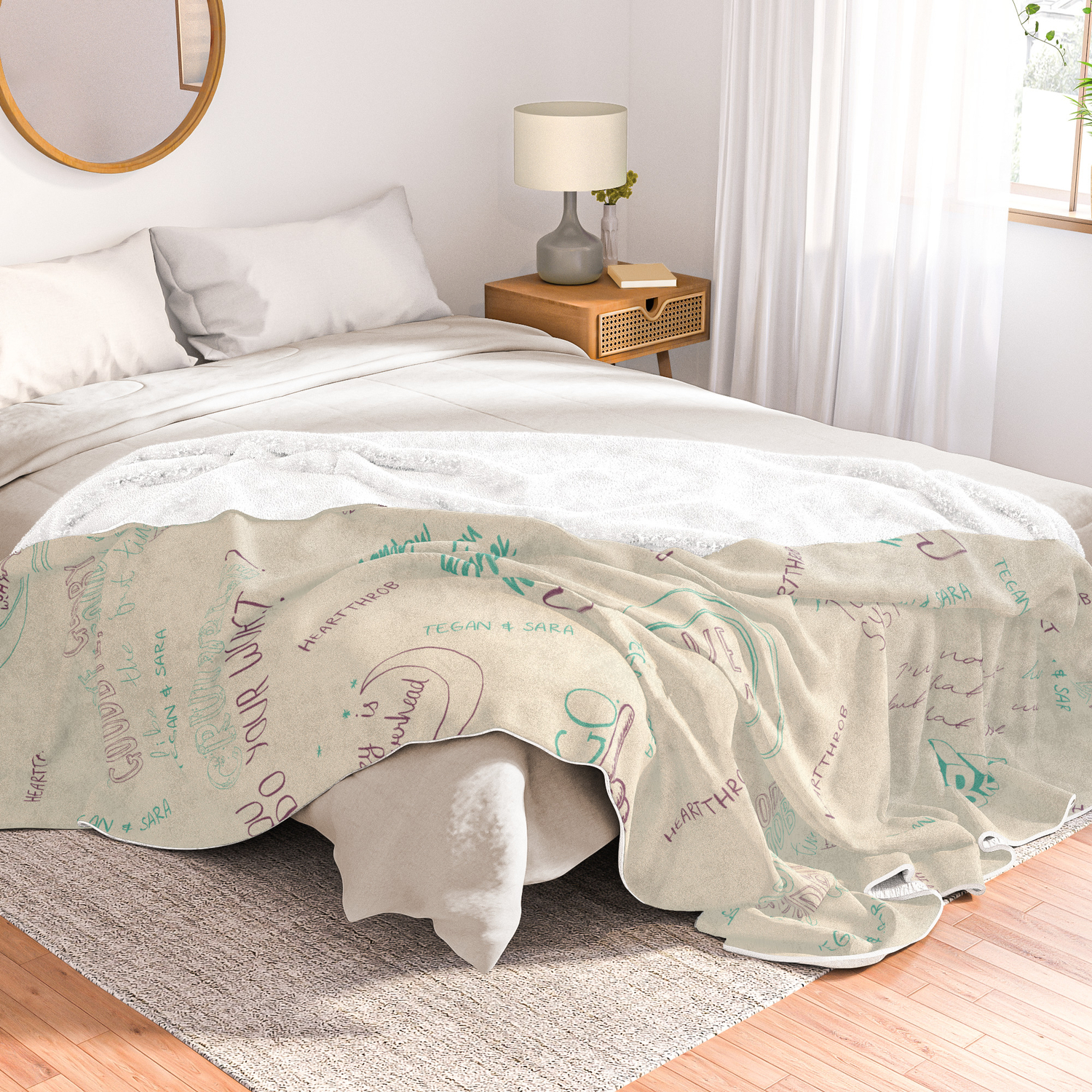 Doodlethrob Tegan And Sara Creme Throw Blanket