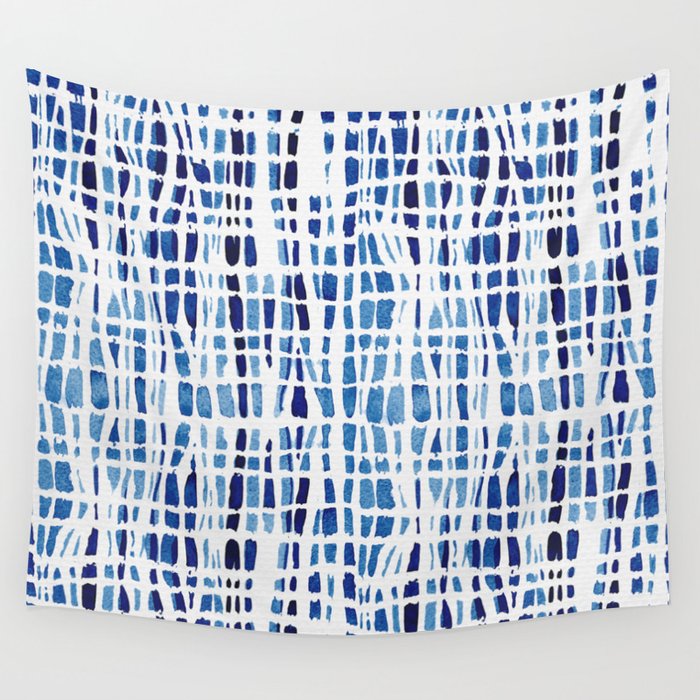 Shibori Braid Vivid Indigo Blue and White Wall Tapestry