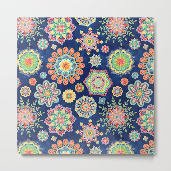 Folky Flora-blue Metal Print