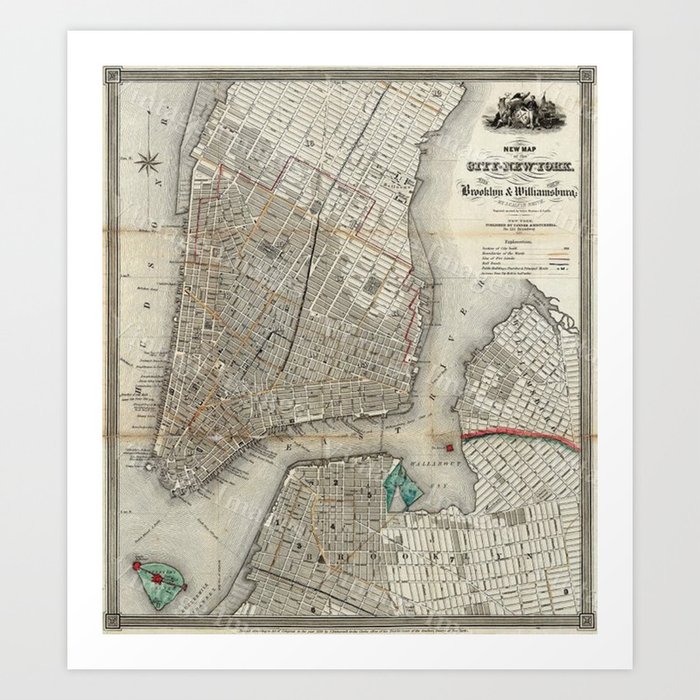 Brooklyn New York City Vintage Map Art Print