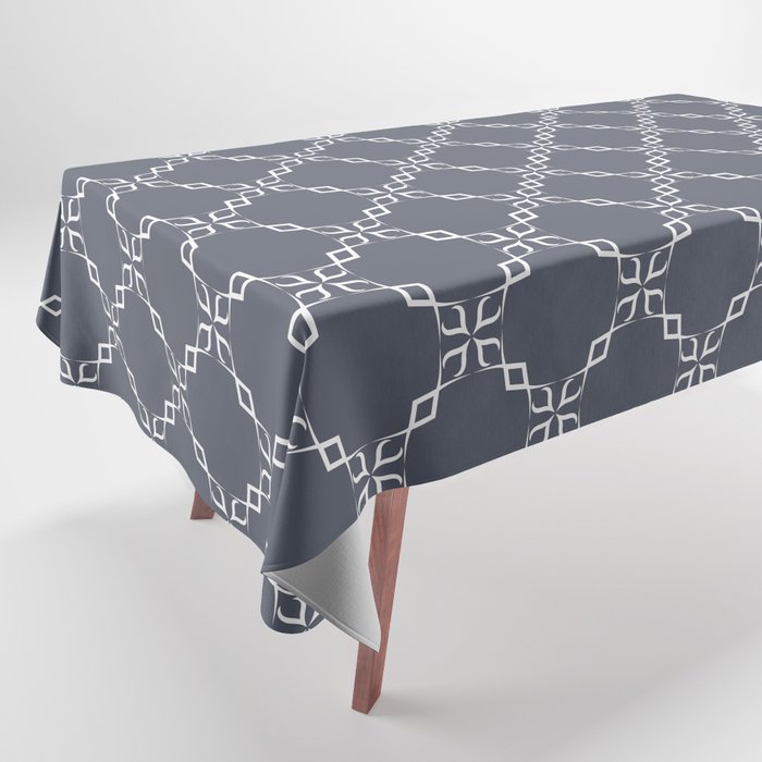 White Oriental Mosaic Pattern on Dark Gray Tablecloth