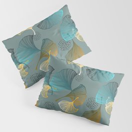 Luxury gold Ginkgo on blue background illustration pattern. Pillow Sham