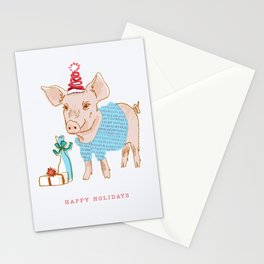 Holiday Party Pig Stationery Cards