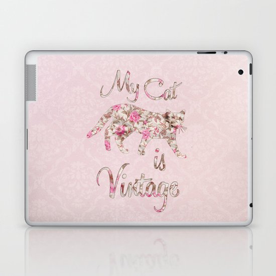 My Cat Is Vintage Retro Pink Floral Damask Laptop & iPad Skin