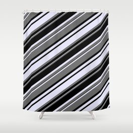 [ Thumbnail: Dim Gray, Black & Lavender Colored Stripes Pattern Shower Curtain ]