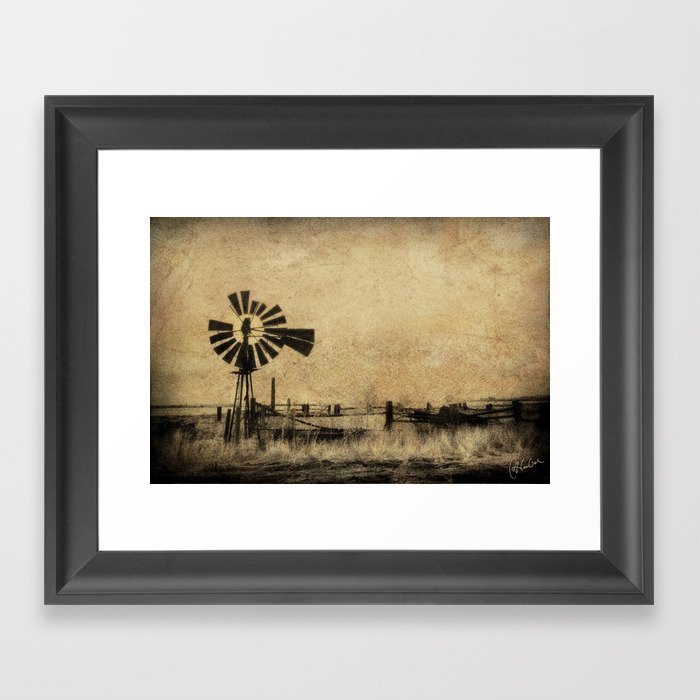 Old Windmill • Sepia • Western • Infrared • Texture Framed Art Print