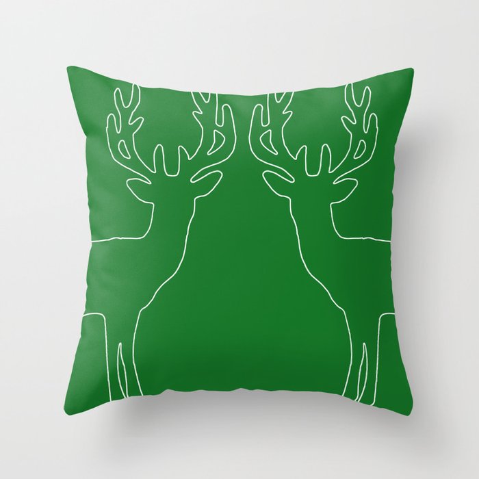 reindeer silhouette green Throw Pillow