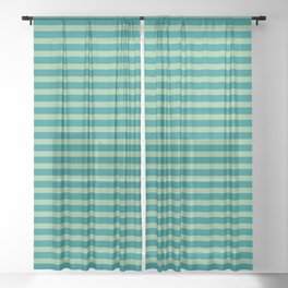 [ Thumbnail: Teal & Dark Sea Green Colored Pattern of Stripes Sheer Curtain ]