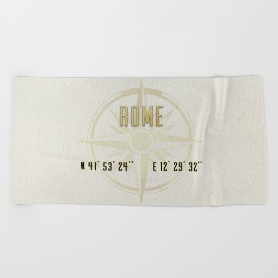 Rome - Vintage Map and Location Beach Towel