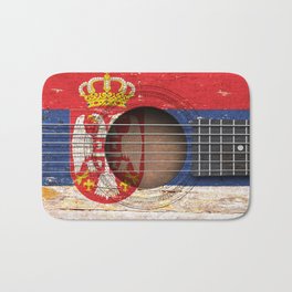 Old Vintage Acoustic Guitar with Serbian Flag Bath Mat | Serbianpride, Flagofserbia, Guitarist, Serbianmusic, Serbianguitar, Acousticguitar, Serbianflagguitar, Political, Serbianflag, Guitar 