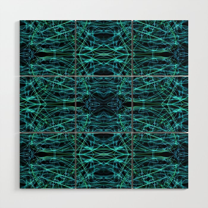 Liquid Light Series 66 ~ Blue & Green Abstract Fractal Pattern Wood Wall Art