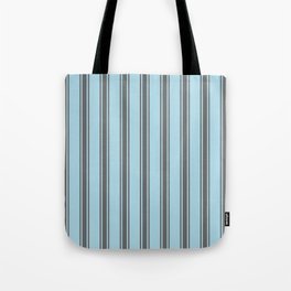 [ Thumbnail: Light Blue & Dim Grey Colored Stripes/Lines Pattern Tote Bag ]
