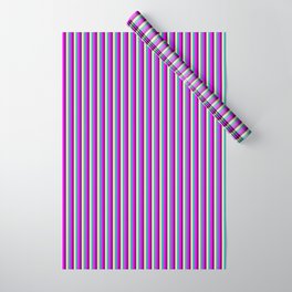[ Thumbnail: Light Sea Green, Pale Goldenrod, Purple, and Fuchsia Colored Stripes Pattern Wrapping Paper ]