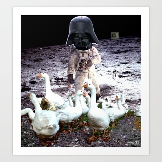 Goats Peter guards goose on the moon... Art Print