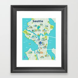Seattle Neighborhoods Map Framed Art Print