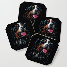 Bernese Mountain Dog - Dramatic and Colourful Pastel Art on Black Paper - Your New Best Friend Coaster