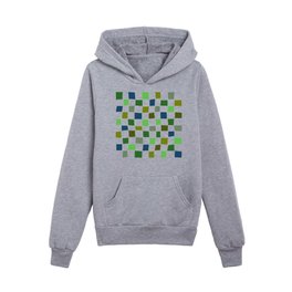 Green Wavy Checkered Print Kids Pullover Hoodies