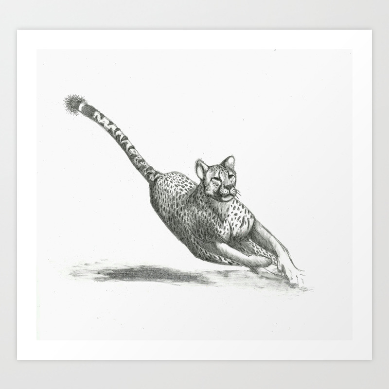 Running Cheetah Drawing Art Print By Natasha L Art | Society6