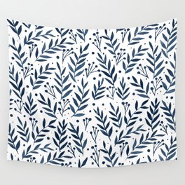 Festive watercolor branches - indigo Wall Tapestry