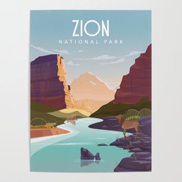 Zion national park  vintage travel poster Poster
