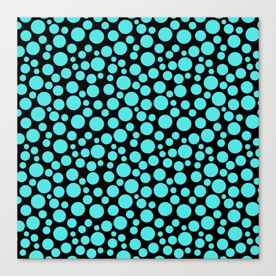 Turquoise polka dots on a black background. Canvas Print