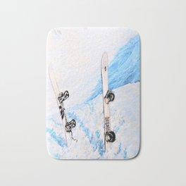 Bluebird Day Oil Pastel Drawing 2 Bath Mat | Blue, Drawing, Sport, Grey, Summit, Snowboards, Winterfun, Mountains, Alaska, White 