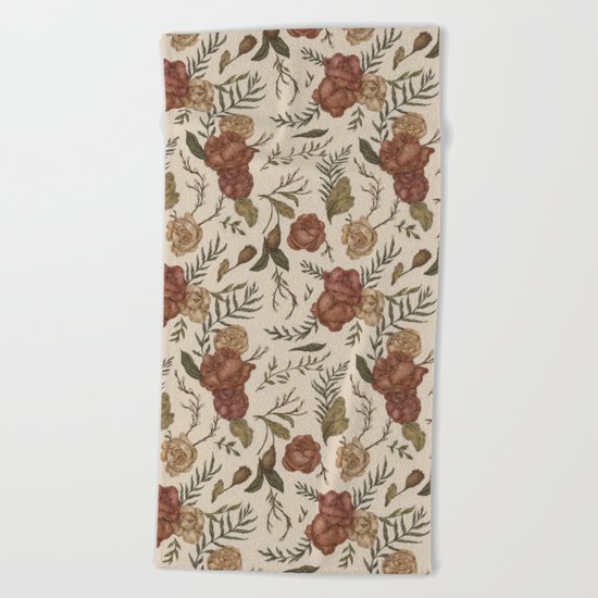 Antique Floral Pattern Beach Towel