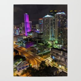 Downtown Miami Night Poster