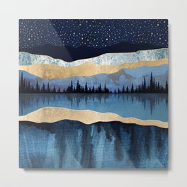 Midnight Lake Metal Print | Landscape, Reflection, Lake, Nature, Hills, Abstract, Ink, Mountains, Graphicdesign, Curated 