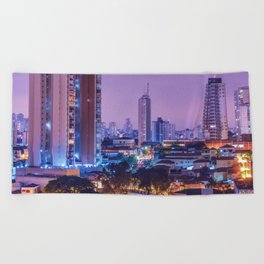 Brazil Photography - Night Life In São Paulo Under The Purple Sky Beach Towel