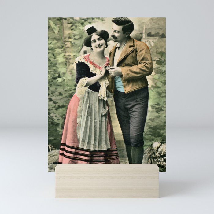 Vintage French couple love poem Mini Art Print