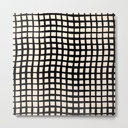 Warped Modern Minimalist Grid in Black and Almond Cream Metal Print