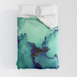 Navy Seas- Blue Green Abstract Painting Comforter
