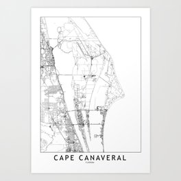 Cape Canaveral White Map Art Print