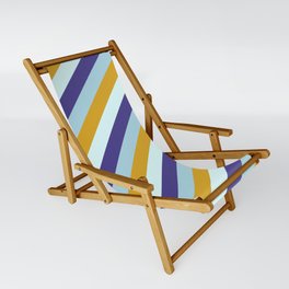 [ Thumbnail: Light Blue, Goldenrod, Light Cyan & Dark Slate Blue Colored Lines/Stripes Pattern Sling Chair ]
