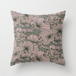 Pastel Pink Lotus Flower Pattern Throw Pillow