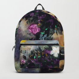 Lovers Under Calla Lilies & Flowers floral portrait painting by Marc Chagall Backpack | Zinnias, Tuscany, Peonies, Sainttropez, Callalilies, California, Venice, Lilies, Florence, Frenchriviera 
