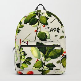 Holly Branch Clippings Backpack | Santa, Branches, Jenrubindesigns, Berries, Christmas, Red, Painting, Holidayseason, Wreath, Holly 