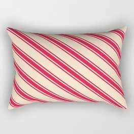 [ Thumbnail: Bisque & Crimson Colored Pattern of Stripes Rectangular Pillow ]