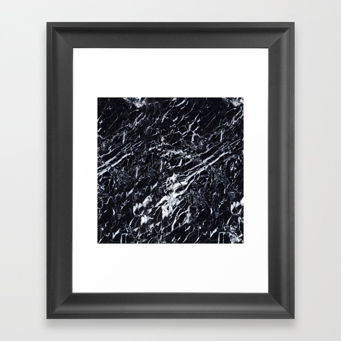 Real Marble Black Framed Art Print