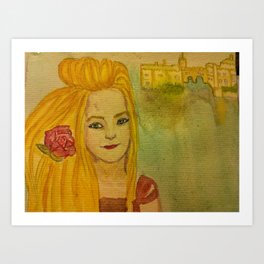 rose castle girl Art Print