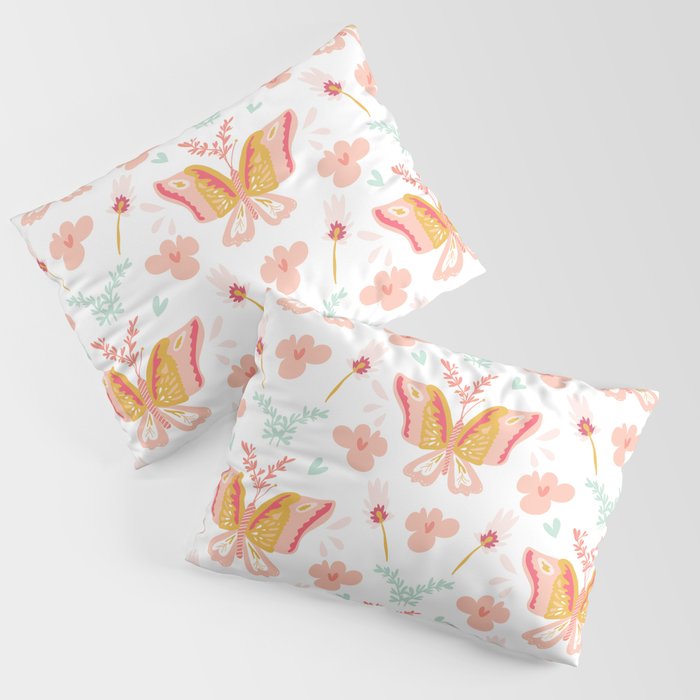 Modern cute pastel coral teal butterfly floral pattern Pillow Sham