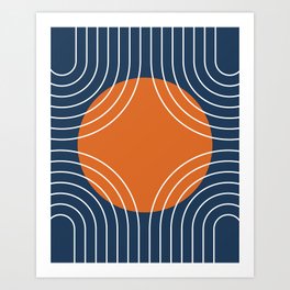 Mid Century Modern Geometric 718 in vintage Orange and Navy Blue Art Print