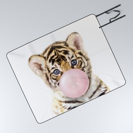 Baby Tiger Blowing Bubble Gum, Pink Nursery, Baby Animals Art Print by Synplus Picnic Blanket
