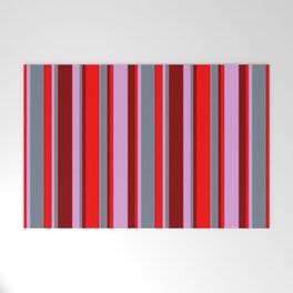 [ Thumbnail: Plum, Slate Gray, Maroon, and Red Colored Lines Pattern Welcome Mat ]