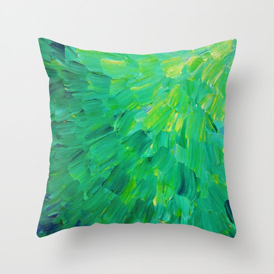 SEA SCALES in GREEN - Bright Green Ocean Waves Beach Mermaid Fins Scales Abstract Acrylic Painting Throw Pillow