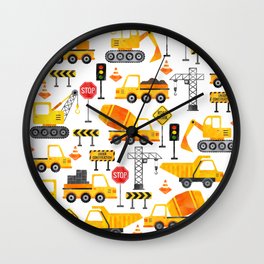 Watercolor Construction Vehicles Wall Clock