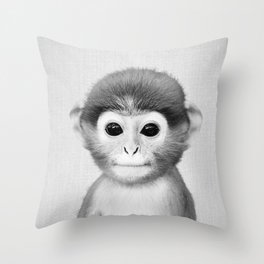 Baby Monkey - Black & White Throw Pillow