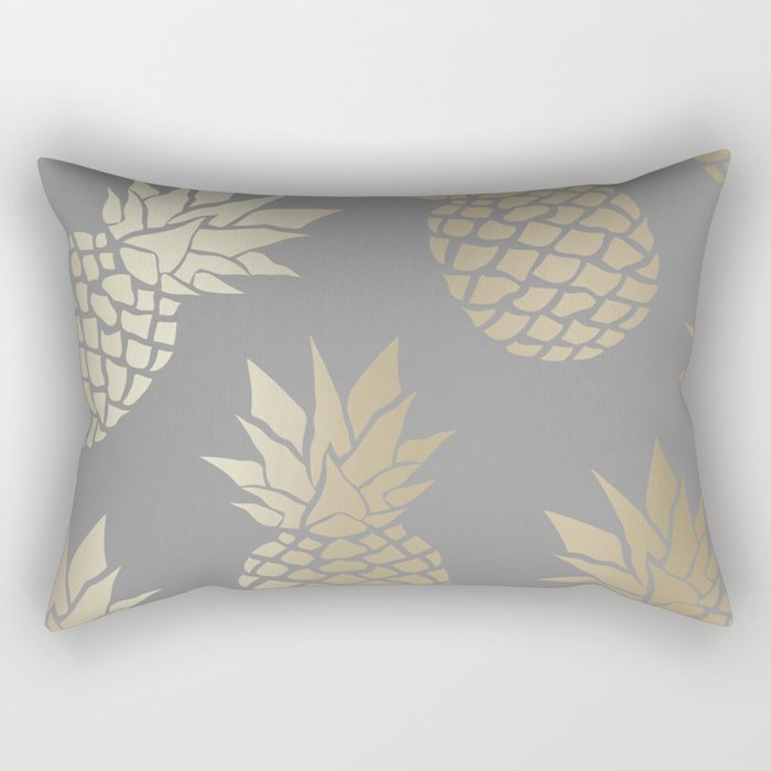 Glam Pineapple Art in Gray and Gold Rectangular Pillow